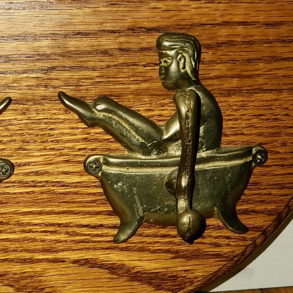 Vintage Heart Shaped Wooden Wall Mount Brass Hooks